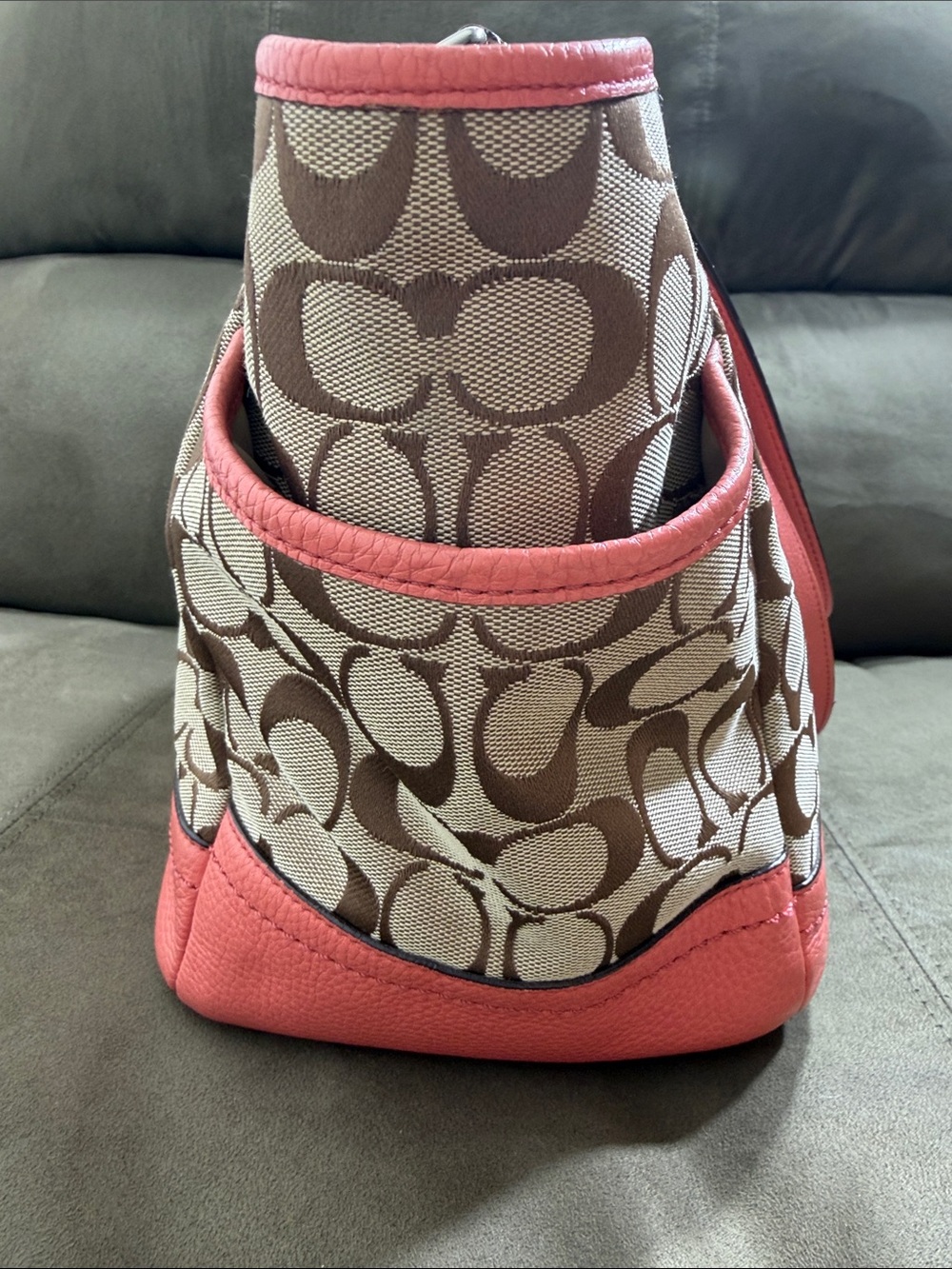 Coach Park Signature Carrie Tote in beautiful Khaki & Coral Orange! - Picture 3 of 10